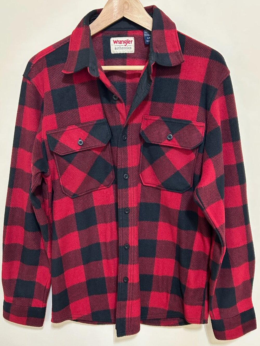 Wrangler Buffalo Plaid Fleece Shirt Jacket Black & Red Men's Size S